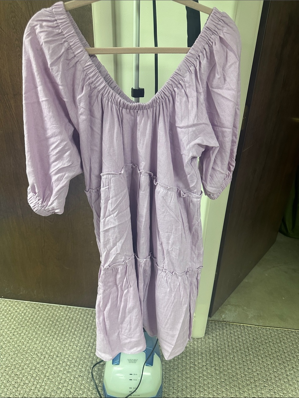 Lilac Off-Shoulder Tiered Mini Dress - Women